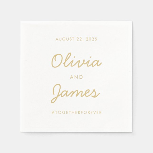 Einfache Elegante Moderne Gold Script Wedding Hash Serviette (Vorderseite)