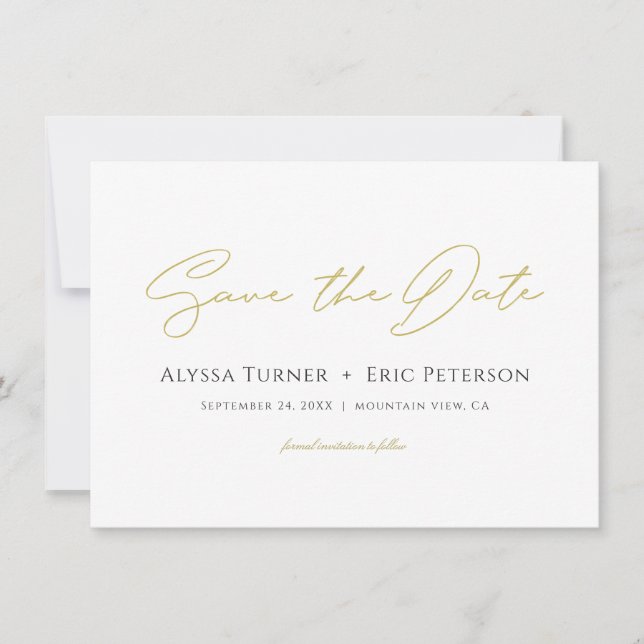 Einfache Elegante Moderne GoldWedding rettet das D Save The Date (Vorderseite)
