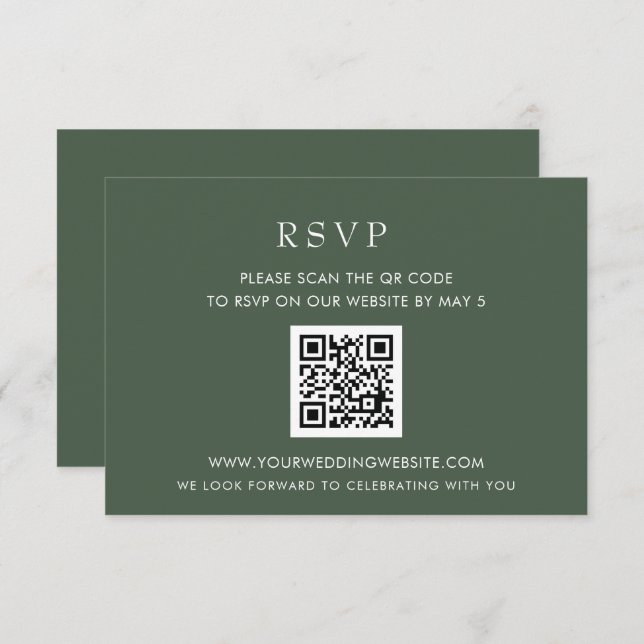 Einfache Elegante Moderne Grüne Hochzeit QR CODE RSVP Karte (Vorne/Hinten)