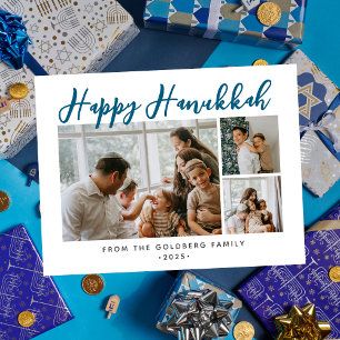 Einfache Elegante Moderne Hanukkah Familie 3 Foto Feiertagspostkarte