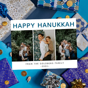 Einfache Elegante Moderne Hanukkah Familie 3 Foto Feiertagspostkarte