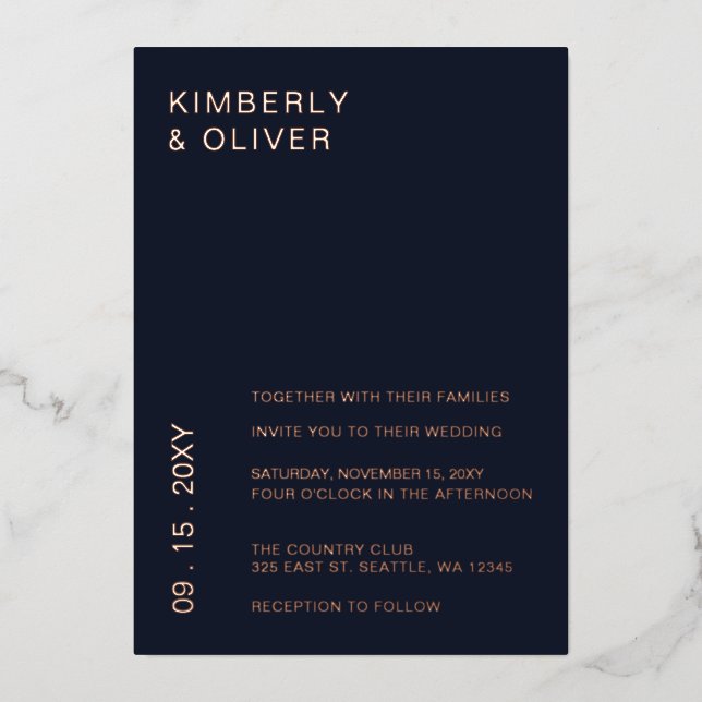 Einfache Elegante Moderne Hochzeitseinladung Folieneinladung (Vorderseite)