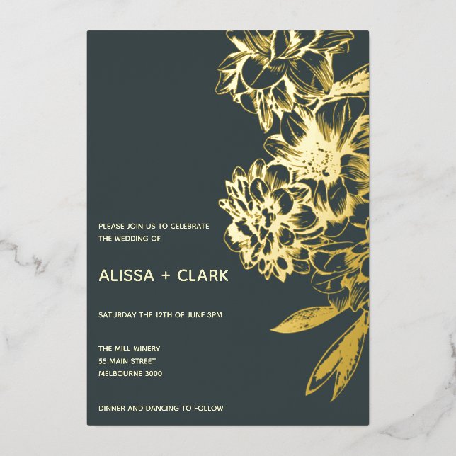 Einfache Elegante Moderne Hochzeitsreise mit dem B Folieneinladung (Vorderseite)