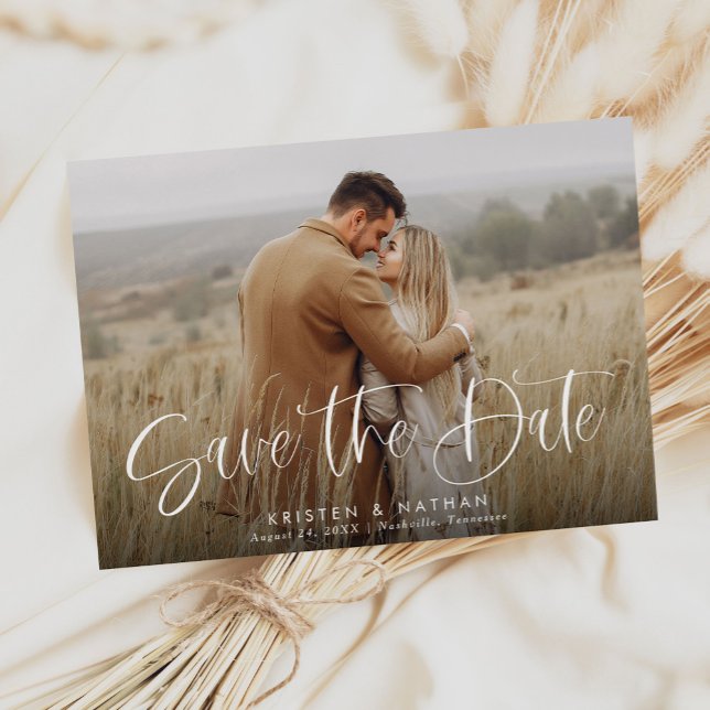 Einfache Elegante Moderne Kalligrafie Script QR Co Save The Date (Von Creator hochgeladen)