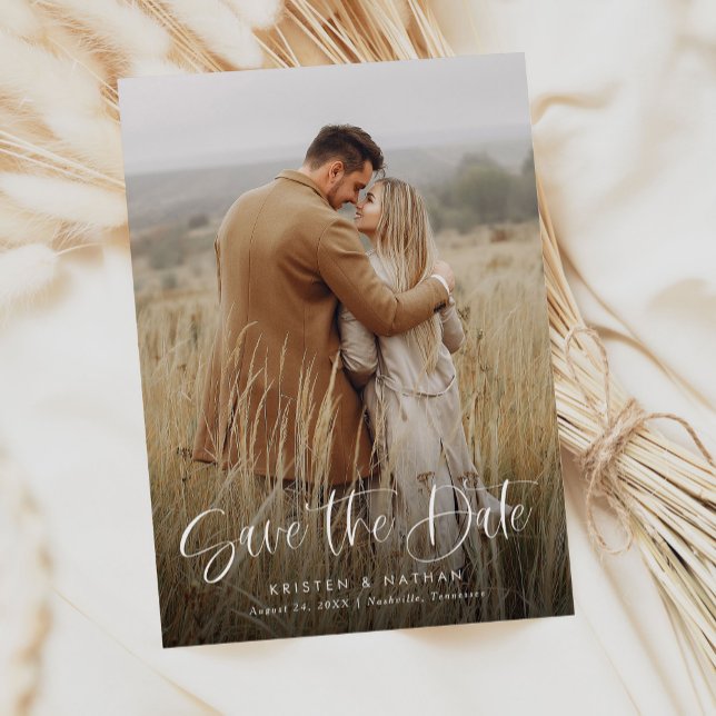 Einfache Elegante Moderne Kalligrafie Script QR Co Save The Date (Von Creator hochgeladen)