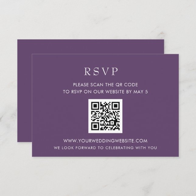 Einfache Elegante Moderne Lila QR CODE RSVP Karte (Vorne/Hinten)