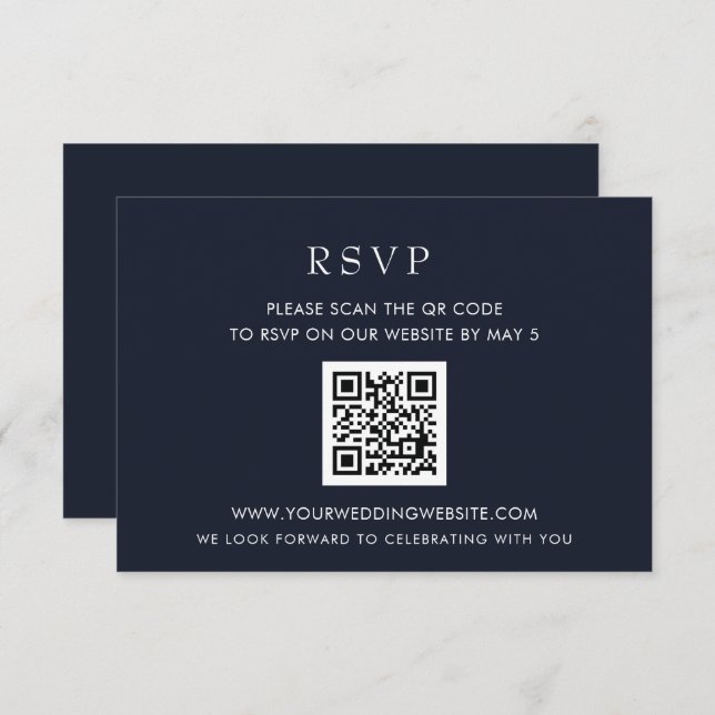 Einfache Elegante Moderne Marine Hochzeit QR CODE RSVP Karte (Vorne/Hinten)