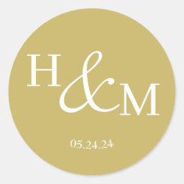 Einfache Elegante Moderne Mit Monogramm Hochzeit Runder Aufkleber