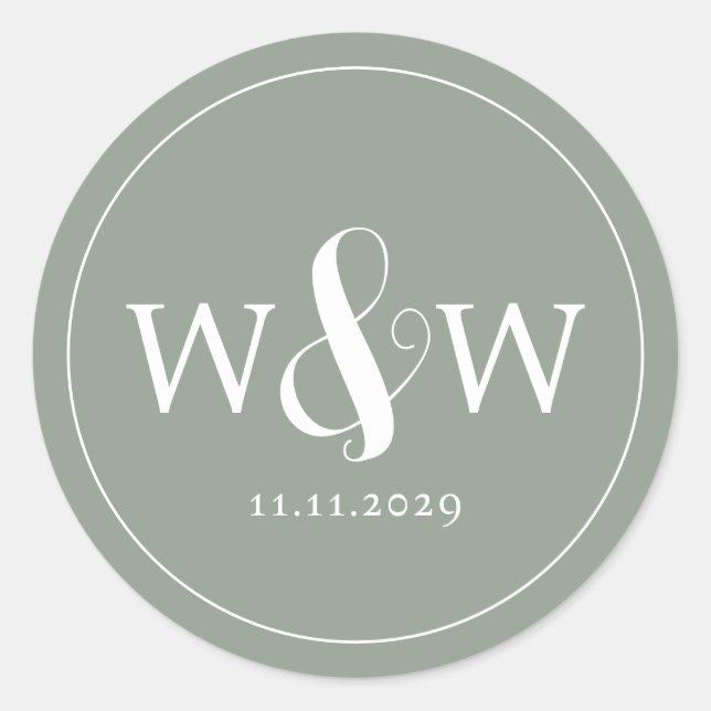 Einfache Elegante Moderne Mit Monogramm Hochzeit Runder Aufkleber (Vorderseite)