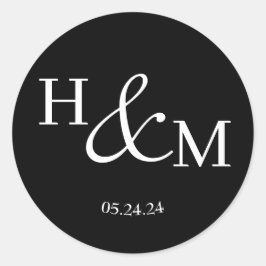 Einfache Elegante Moderne Mit Monogramm Hochzeit Runder Aufkleber