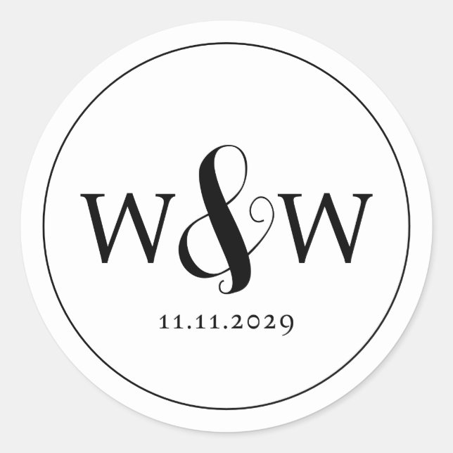 Einfache Elegante Moderne Mit Monogramm Hochzeit Runder Aufkleber (Vorderseite)