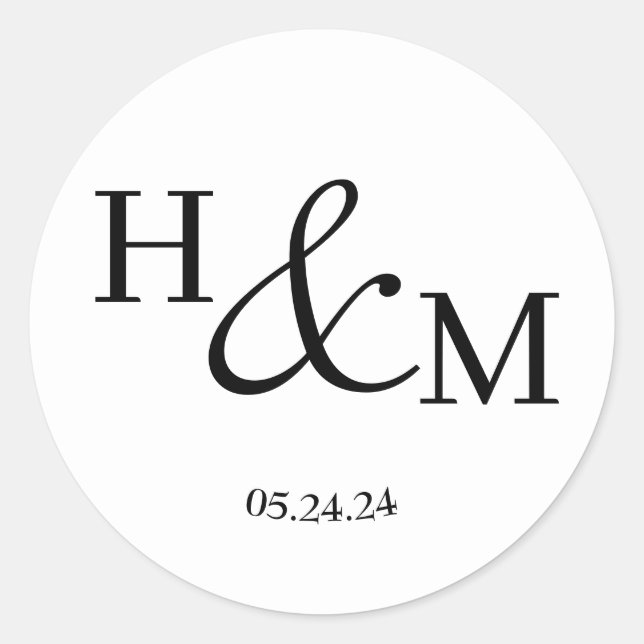 Einfache Elegante Moderne Mit Monogramm Hochzeit Runder Aufkleber (Vorderseite)