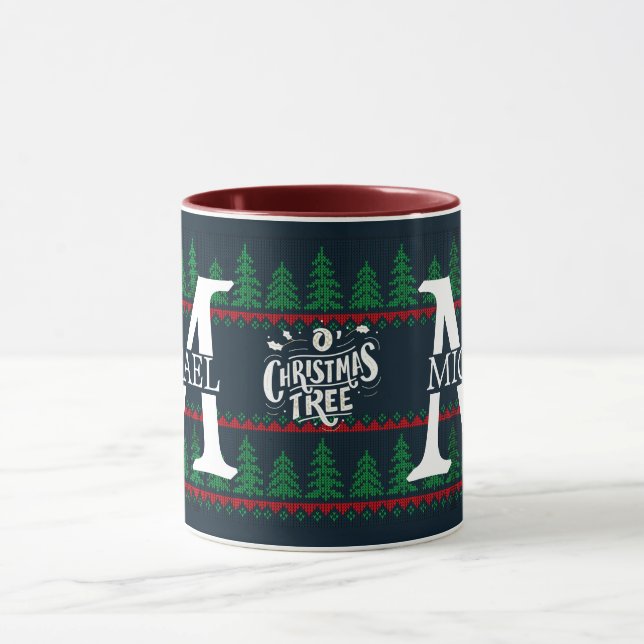 Einfache Elegante Moderne Mongram Weihnachtsfeiert Tasse (Zentrum)