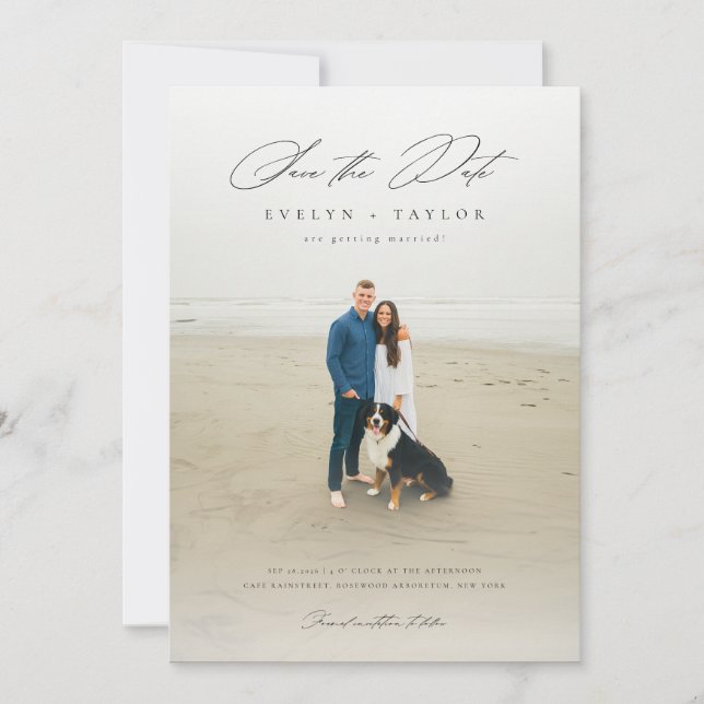 Einfache elegante moderne QR-Code-Foto-Hochzeit Save The Date (Vorderseite)