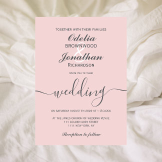 Einfache elegante, moderne, sanft rosa Hochzeit Einladung