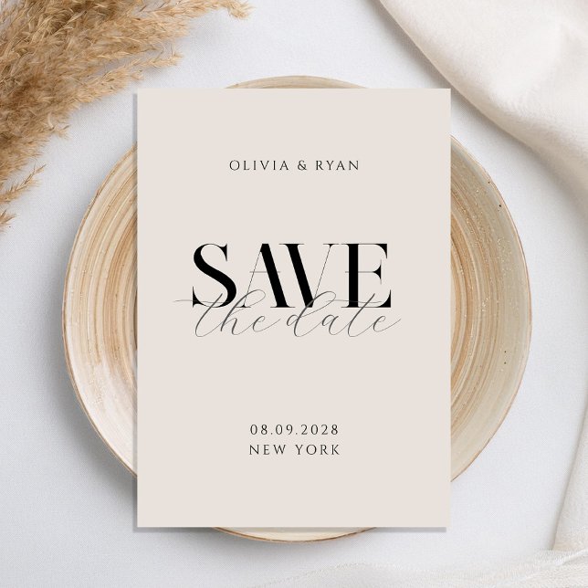 Einfache Elegante Moderne Schwarze und Elfenbeinch Save The Date (Von Creator hochgeladen)