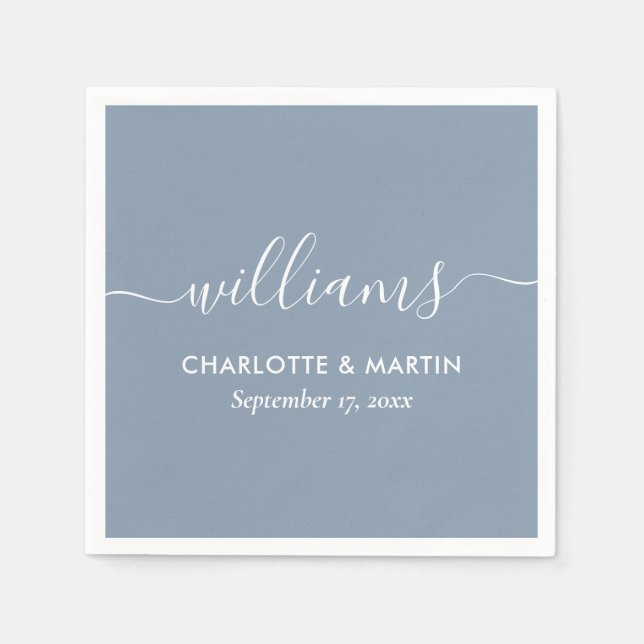 Einfache Elegante Moderne Script Dusty Blue Weddin Serviette (Vorderseite)