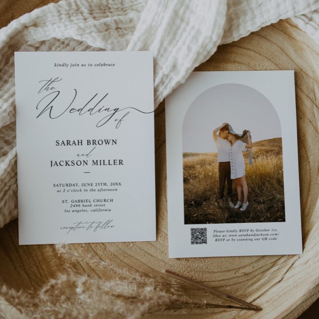 Einfache Elegante moderne Script QR Code Hochzeit Einladung (Von Creator hochgeladen)