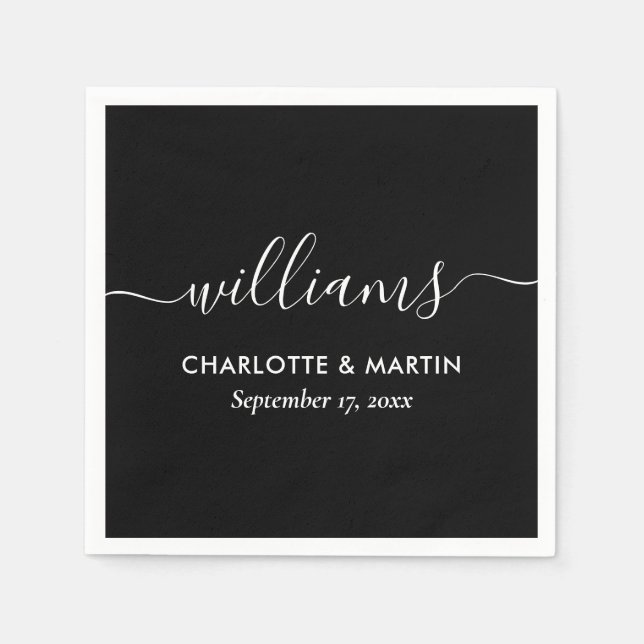 Einfache Elegante Moderne Skriptsprache Schwarz-we Serviette (Vorderseite)