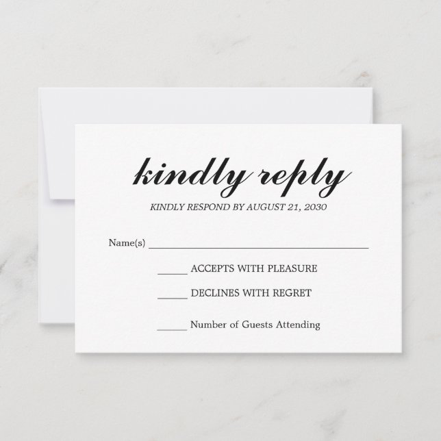 Einfache Elegante Moderne SkriptWedding RSVP Black Karte (Vorderseite)