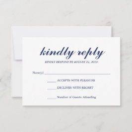 Einfache elegante moderne SkriptWedding RSVP Navy Karte