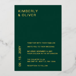 Einfache Elegante Moderne Smaragdgrüne Hochzeit Folieneinladung