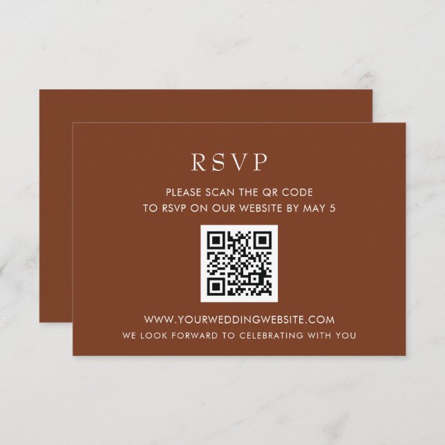 Einfache Elegante Moderne Terracotta - QR CODE RSVP Karte (Vorne/Hinten)