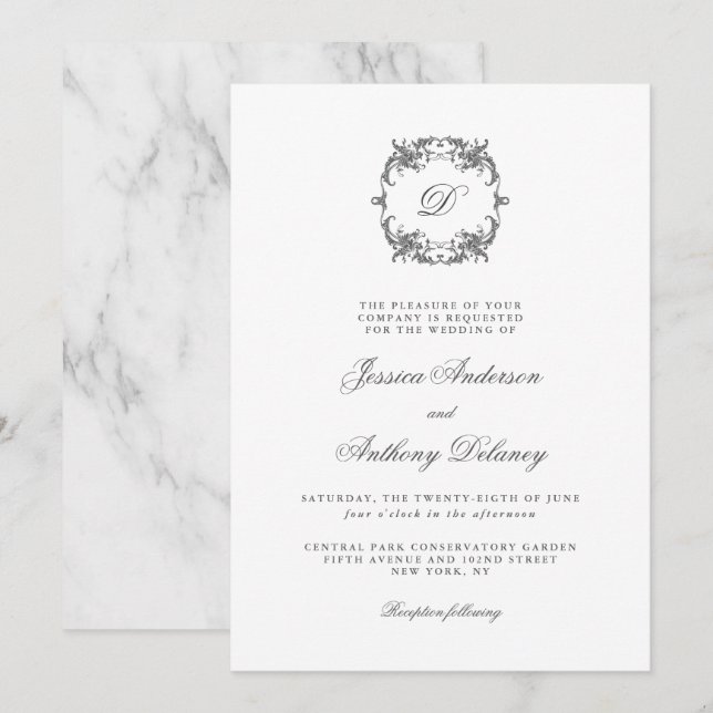 Einfache Elegante Monogram Classic Wedding Einladung (Vorne/Hinten)