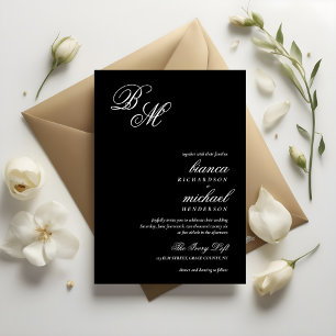 Einfache elegante Monogram-Kalligrafie Schwarze Ho Einladung