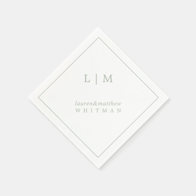 Einfache Elegante Monogram Sage Green Wedding Serviette (Ecke)
