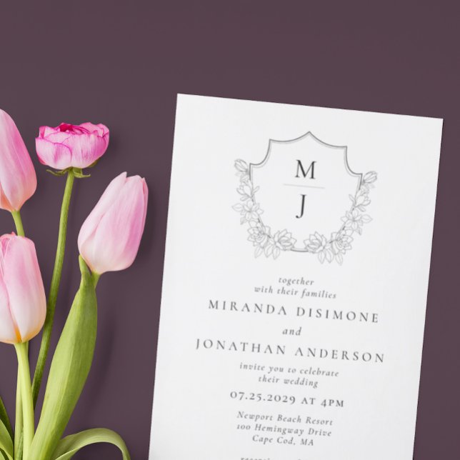 Einfache Elegante Monogram Wappen Hochzeit Einladung (Von Creator hochgeladen)