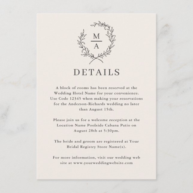 Einfache, elegante Monogramm-Details Begleitkarte (Vorderseite)