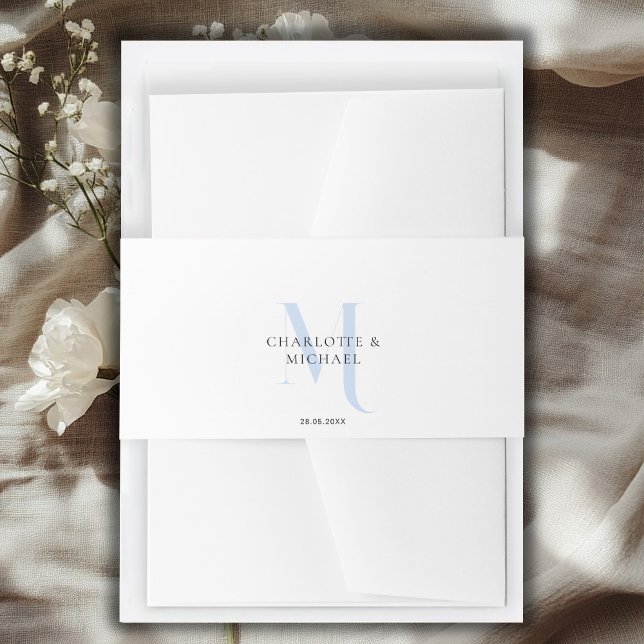 Einfache, elegante, monogramm Hochzeit Einladungsbanderole (Simple, elegant, monogram wedding invitation belly band with your name and date.)