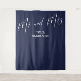 Einfache Elegante Mr. and Mrs Navy Foto Backdrop Wandteppich