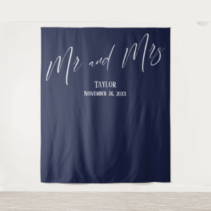 Einfache Elegante Mr. and Mrs Navy Foto Backdrop Wandteppich