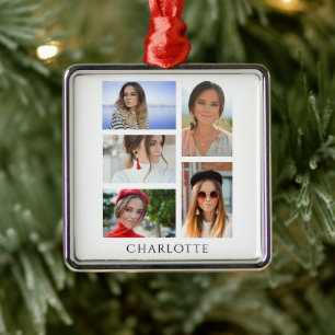 Einfache elegante Multi-Foto-Personalisierte Bezei Ornament Aus Metall