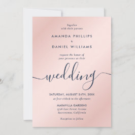 Einfache Elegante Navy Blue und Blush Modernes Skr Einladung