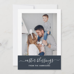Einfache Elegante Navy Script Familie Foto Ostern Feiertagskarte