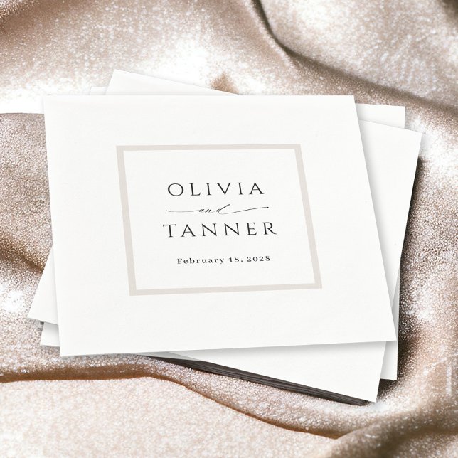 Einfache, elegante, neutrale Beige und Weiße Hochz Serviette (Von Creator hochgeladen)