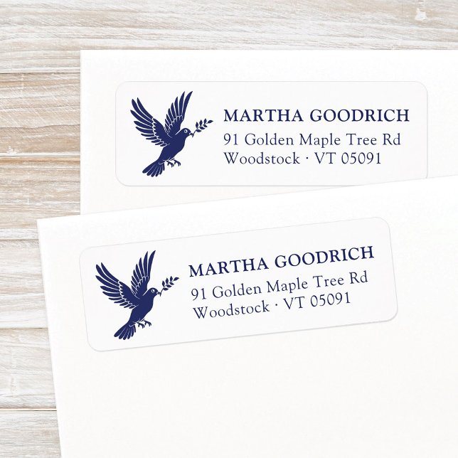 Einfache Elegante Peace Dove Deep Blue Rücksendead (Peace on Earth, Peace Dove, navy blue Christmas return address label with elegant style.)