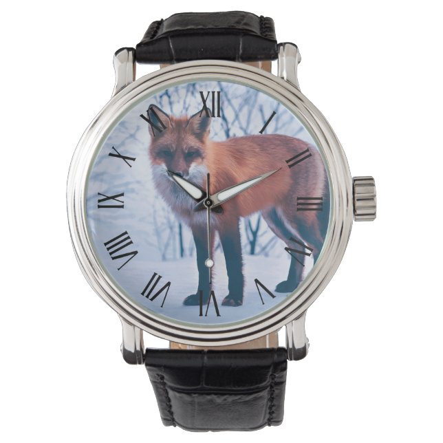 Einfache Elegante Red Fox Artwork | Männerwache Armbanduhr (Vorderseite)