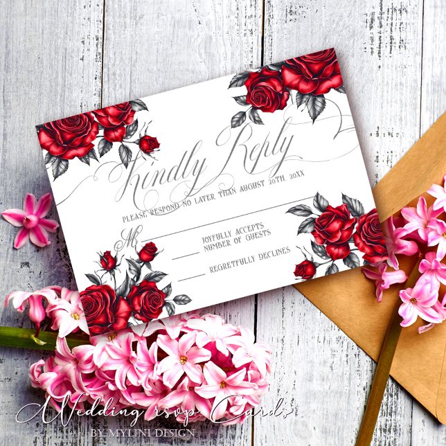 Einfache Elegante Romantische Rose Blumenhochzeit RSVP Karte (Von Creator hochgeladen)