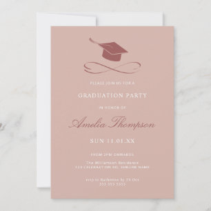 Einfache Elegante Rosa Abschlusskappe Party-Abschl Einladung