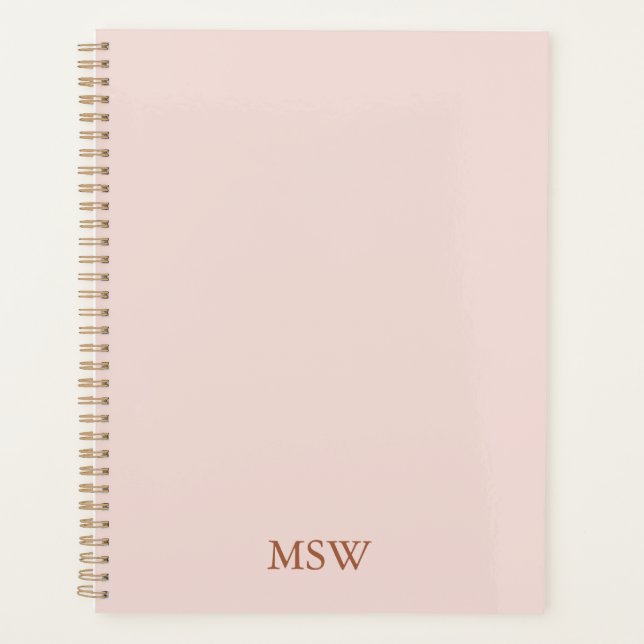 Einfache, elegante, rosa, benutzerdefinierte Monog Planer (Vorderseite)
