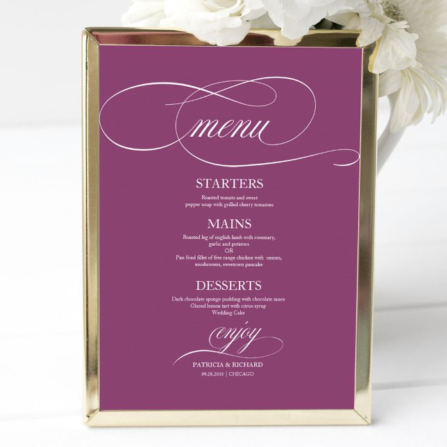 Einfache Elegante rosa Cassis Wedding Menu Signatu Poster (Von Creator hochgeladen)