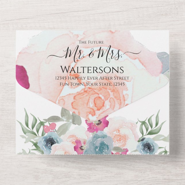 Einfache Elegante Rosa Fushia Rosa All In One Einladung (Rückseite)