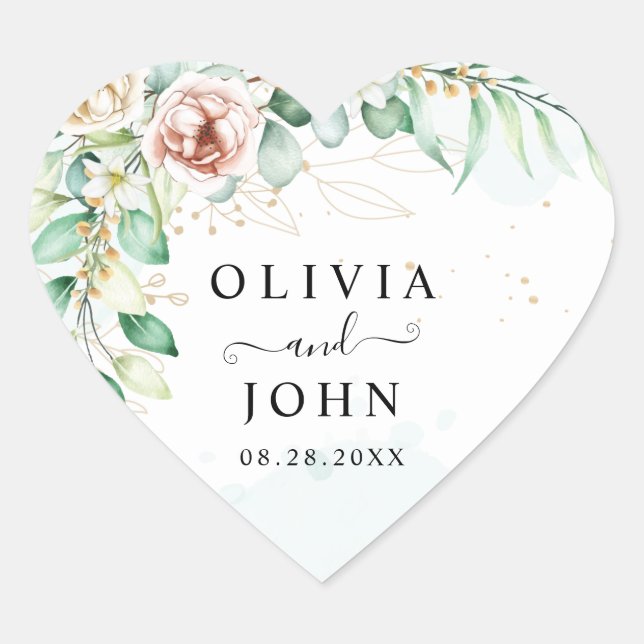 Einfache elegante, rosa geometrische Blumengrün Herz-Aufkleber (Vorderseite)