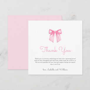 Einfache elegante rosa Schleife Baby Shower Dankeskarte