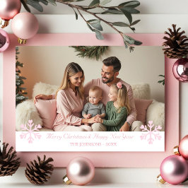 Einfache Elegante Rosa Schneeflocken ein Foto Urla Feiertagskarte