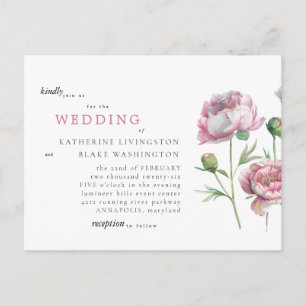 Einfache elegante rosa Stiel-Postkarten-Hochzeit Einladungspostkarte